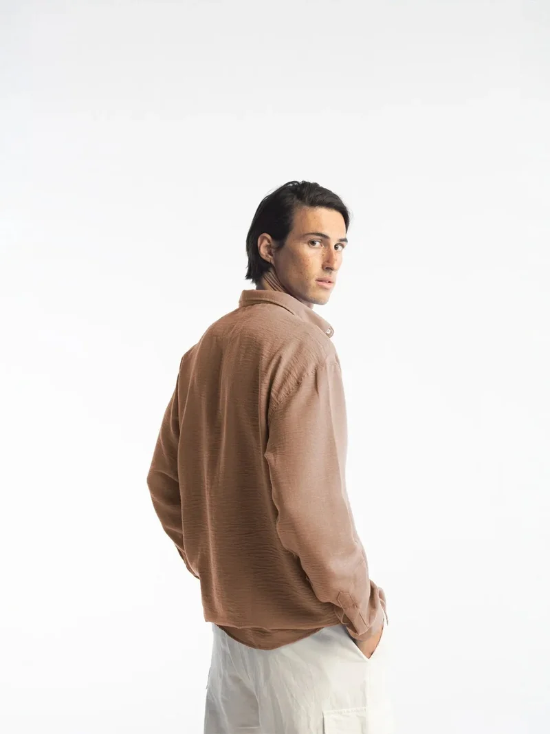 Giesto Tan Natural GIESTO Oversized Button-Up Long Sleeve Shirt for Men | Best Price UAE
